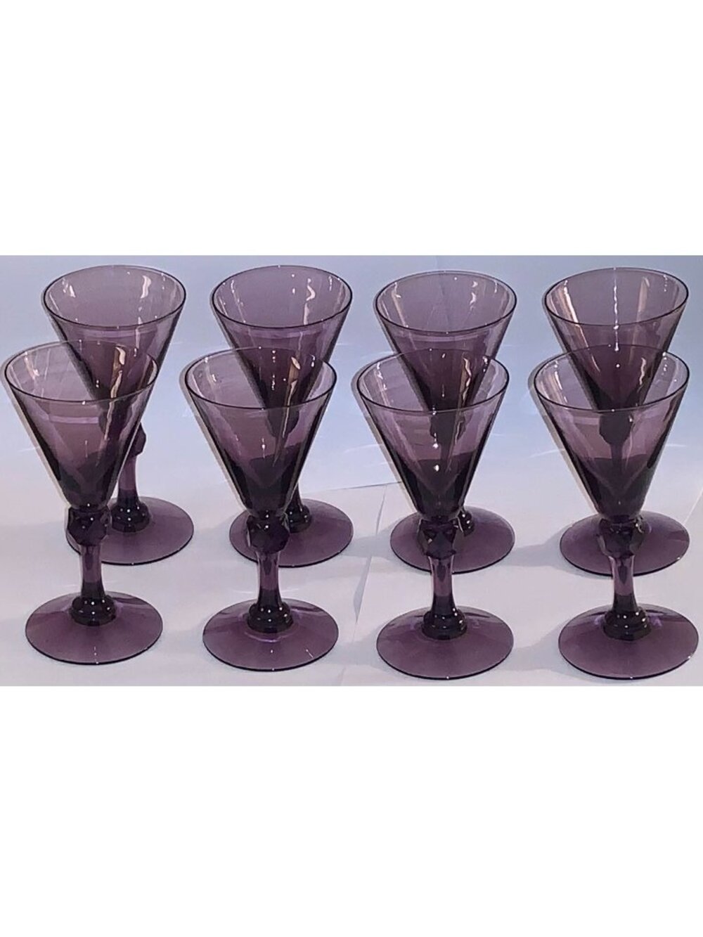 Vintage Fostoria HFM Amethyst Exeter Purple Sherry Glasses (Set of 8)